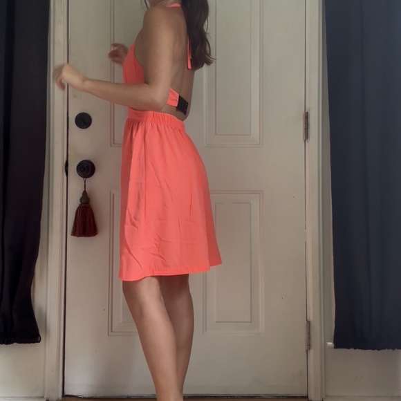 Neon Coral Cut Out Dress - Picture 2 of 7